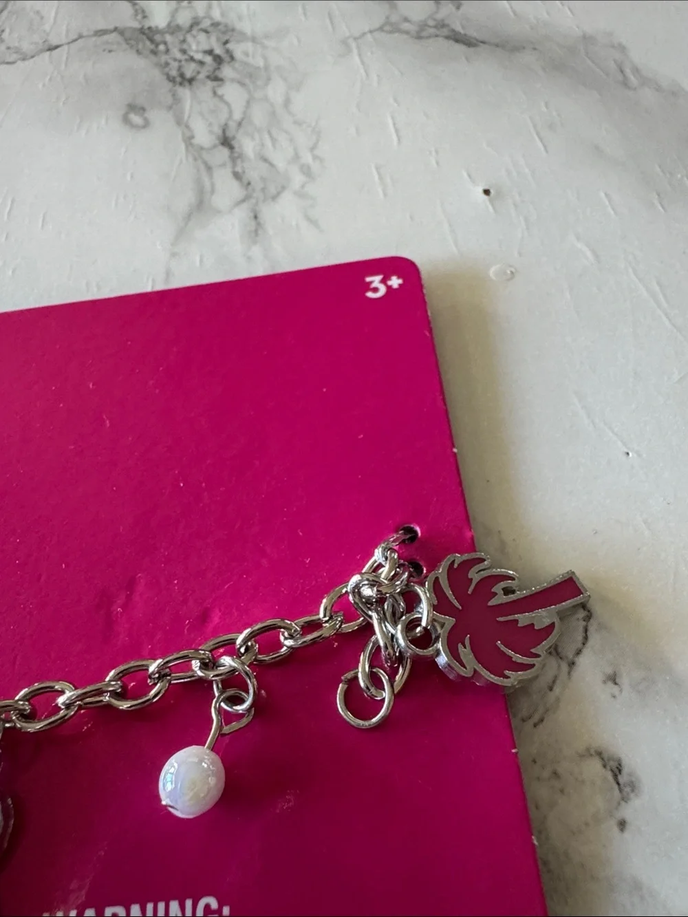 Silver-tone Barbie Theme Charm Bracelet 4 Pink Charms & 3 Bead Charms New